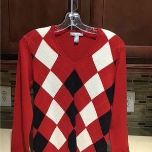 100% Charter Club Cashmere V-Neck Sweater, Red Black,  & beige  Small Petite.
